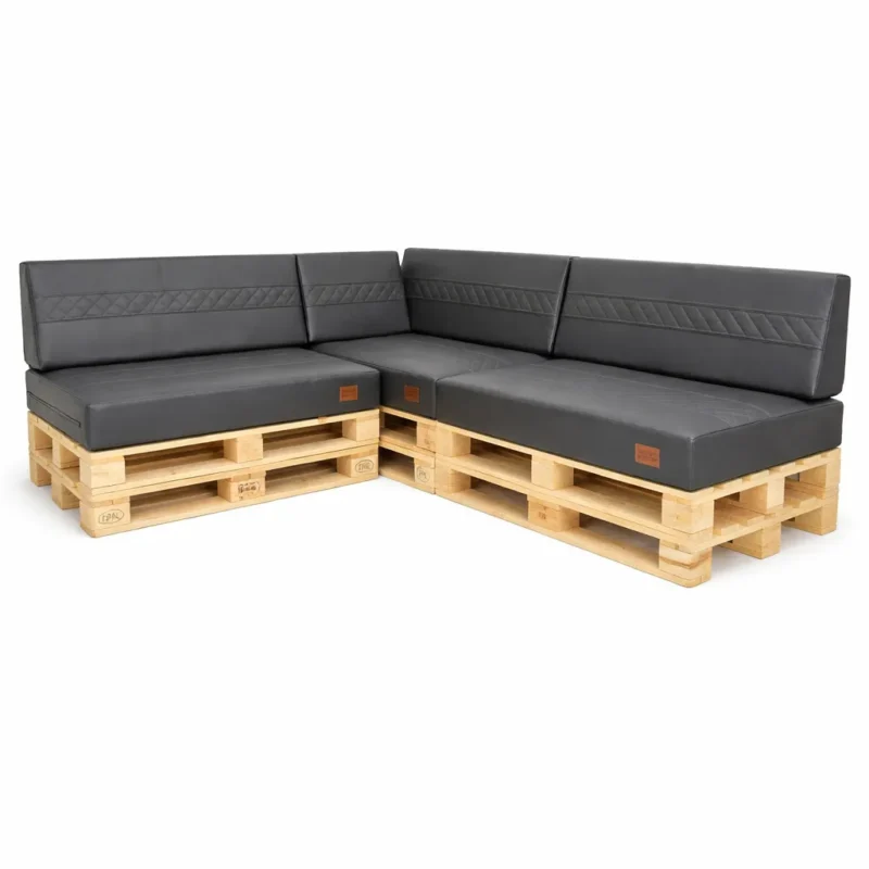 Zestaw narożny eko-skóra z wstawkami pikowanymi na meble z palet 3 x 120/80/15